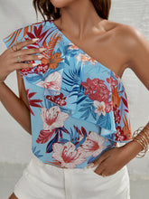 Load image into Gallery viewer, Floral Print One Shoulder Ruffle Trim Top
