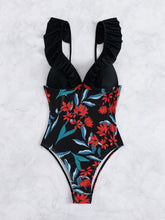 Load image into Gallery viewer, Random Floral Print Ruffle Trim One Piece Swimsuit
