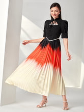 Load image into Gallery viewer, Ombre Frill Tie Neck Puff Sleeve Pleated Dress
