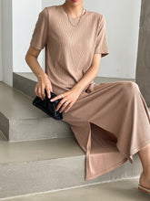 Load image into Gallery viewer, Less Solid Ribbed Knit Slit Hem Tee Dress
