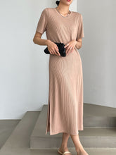 Load image into Gallery viewer, Less Solid Ribbed Knit Slit Hem Tee Dress
