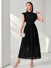 Load image into Gallery viewer, Mock Neck Ruffle Trim Contrast Lace Dress
