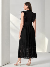 Load image into Gallery viewer, Mock Neck Ruffle Trim Contrast Lace Dress

