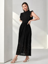 Load image into Gallery viewer, Mock Neck Ruffle Trim Contrast Lace Dress
