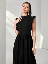 Load image into Gallery viewer, Mock Neck Ruffle Trim Contrast Lace Dress
