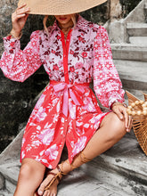 Load image into Gallery viewer, Floral Print Bishop Sleeve Belted Shirt Dress
