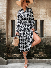 Load image into Gallery viewer, Houndstooth Print Ruffle Hem Belted Shirt Dress
