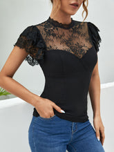 Load image into Gallery viewer, Lace Sleeve Mock Neck Blouse
