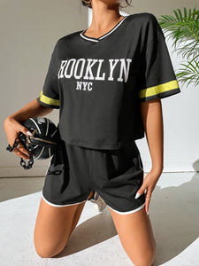 Letter Graphic Contrast Binding Tee & Shorts