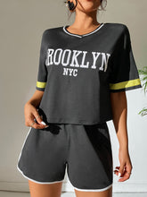 Load image into Gallery viewer, Letter Graphic Contrast Binding Tee &amp; Shorts
