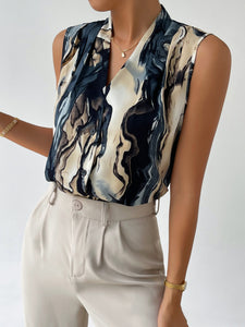Marble Print Button Front Blouse