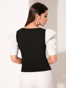 Square Neck Ruched Bust Fitted Top