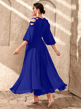 Load image into Gallery viewer, Frill Trim Cold Shoulder Lantern Sleeve Dress Without Belt

