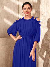 Load image into Gallery viewer, Frill Trim Cold Shoulder Lantern Sleeve Dress Without Belt
