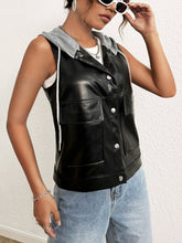 Load image into Gallery viewer, Colorblock Drawstring Hooded PU Vest Jacket
