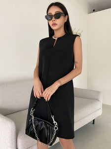Solid Notched Neck Dress