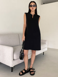 Solid Notched Neck Dress