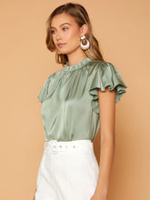 Load image into Gallery viewer, Frill Trim Keyhole Back Blouse

