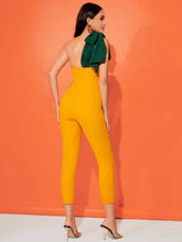 Load image into Gallery viewer, Two Tone Tie One Shoulder Jumpsuit

