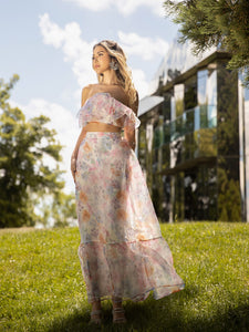 Jade Rasif Floral Print Layered Tube Top & Ruffle Hem Skirt Set