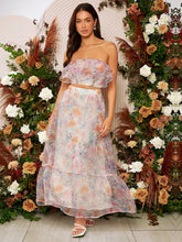 Load image into Gallery viewer, Jade Rasif Floral Print Layered Tube Top &amp; Ruffle Hem Skirt Set
