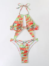 Load image into Gallery viewer, Random Allover Print O-ring Halter Underwire High Cut One Piece Swimsuit
