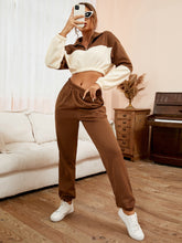 Load image into Gallery viewer, Colorblock Half Zipper Crop Sweatshirt With Sweatpants
