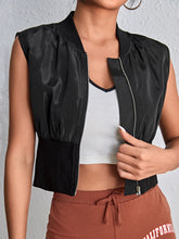 Load image into Gallery viewer, Zipper Front Baseball Collar Vest Bomber Jacket
