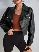 Load image into Gallery viewer, Drop Shoulder Flap Pocket PU Leather Jacket
