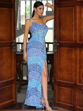 Load image into Gallery viewer, One Shoulder Split Thigh Sequins Dress
