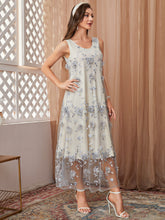 Load image into Gallery viewer, Floral Embroidery Belted Mesh Dress
