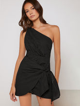 Load image into Gallery viewer, One Shoulder Knot Solid Wrap Dress

