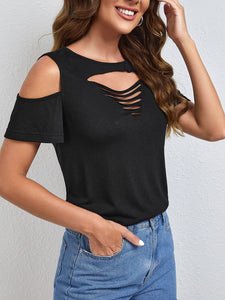 Solid Cut Out Cold Shoulder Tee
