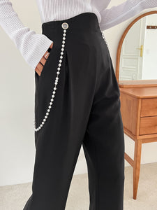 Pearls Chain Detail Slant Pocket Pants