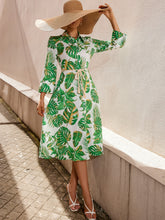 Load image into Gallery viewer, Tropical Print Belted Shirt Dress
