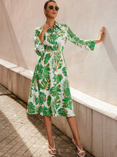 Load image into Gallery viewer, Tropical Print Belted Shirt Dress
