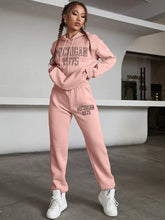 Load image into Gallery viewer, Letter Graphic Drop Shoulder Drawstring Thermal Hoodie &amp; Sweatpants

