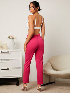 High Waist Solid Belted Tailored Pants