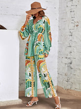Load image into Gallery viewer, Graphic Print Lantern Sleeve Top &amp; Wide Leg Pants

