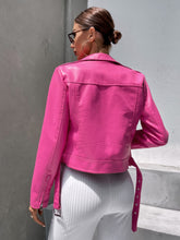 Load image into Gallery viewer, Flap Detail Grommet Buckle PU Moto Jacket
