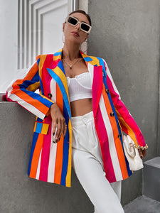 Random Color Block Double Breasted Blazer