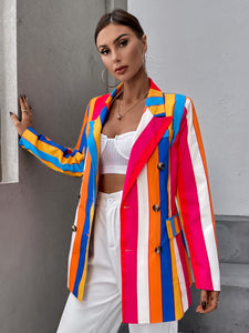 Random Color Block Double Breasted Blazer