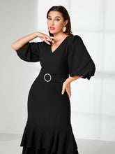 Load image into Gallery viewer, Bishop Sleeve Ruffle Hem Dress With Belt
