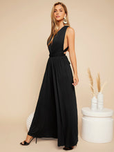 Load image into Gallery viewer, Crisscross Tie Backless Plunging Neck Jumpsuit
