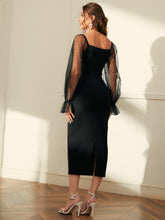 Load image into Gallery viewer, Contrast Lace Sweetheart Neck Flounce Sleeve Split Back Velvet Dress
