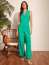 Load image into Gallery viewer, Solid Button Front Vest Blazer &amp; Wide Leg Pants
