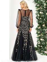 Load image into Gallery viewer, Plants Embroidery Contrast Sequins Puff Sleeve Prom Dress
