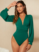 Load image into Gallery viewer, Ruched Lantern Sleeve Bodysuit
