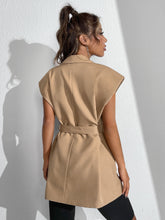 Load image into Gallery viewer, Letter Patched Pocket Front Shoulder Pads Belted Vest Blazer
