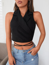 Load image into Gallery viewer, Lace Up Tie Back Crop Vest Blazer
